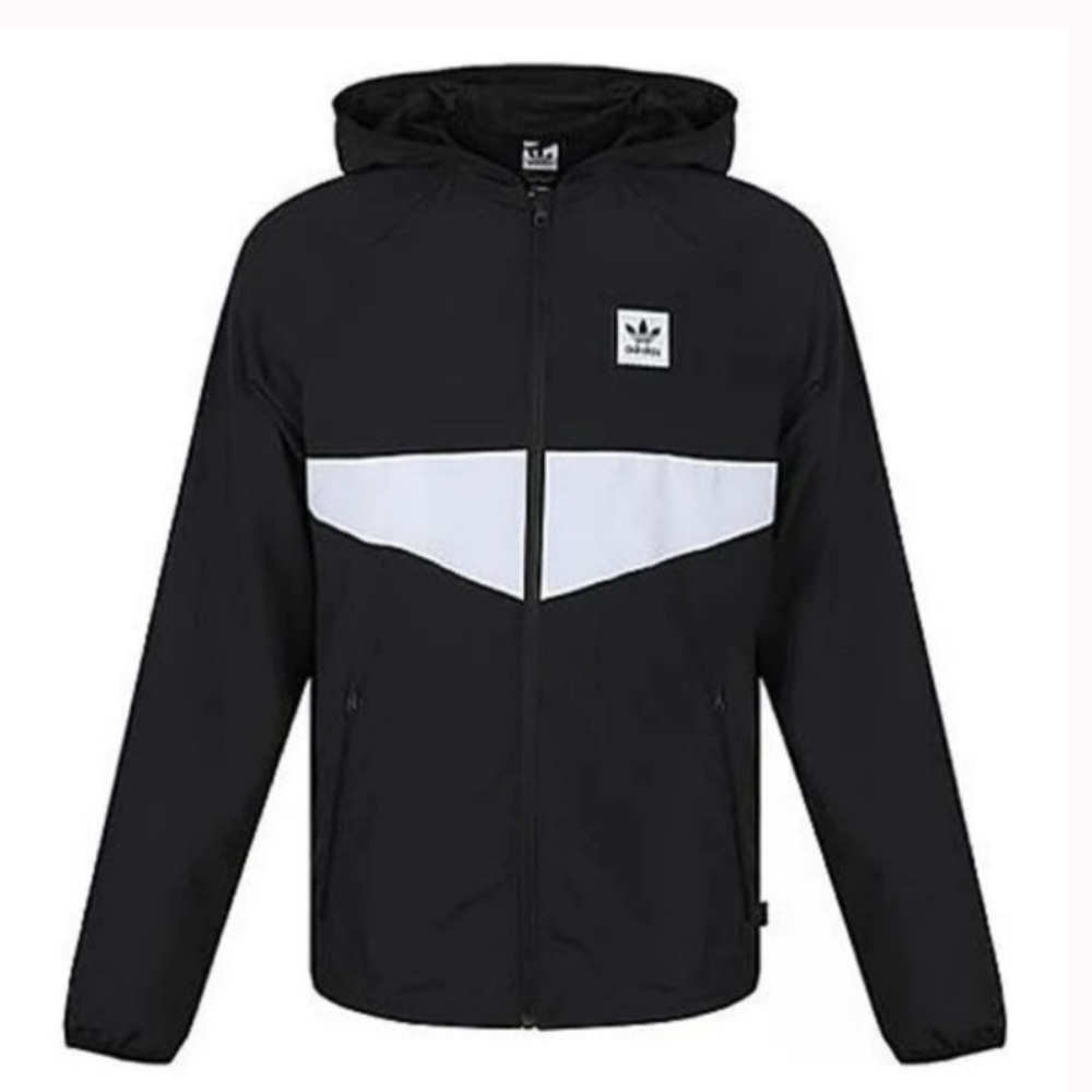 Adidas Men's Dekum Packable Jacket Hoodie Windbreaker Full Zip Black and White